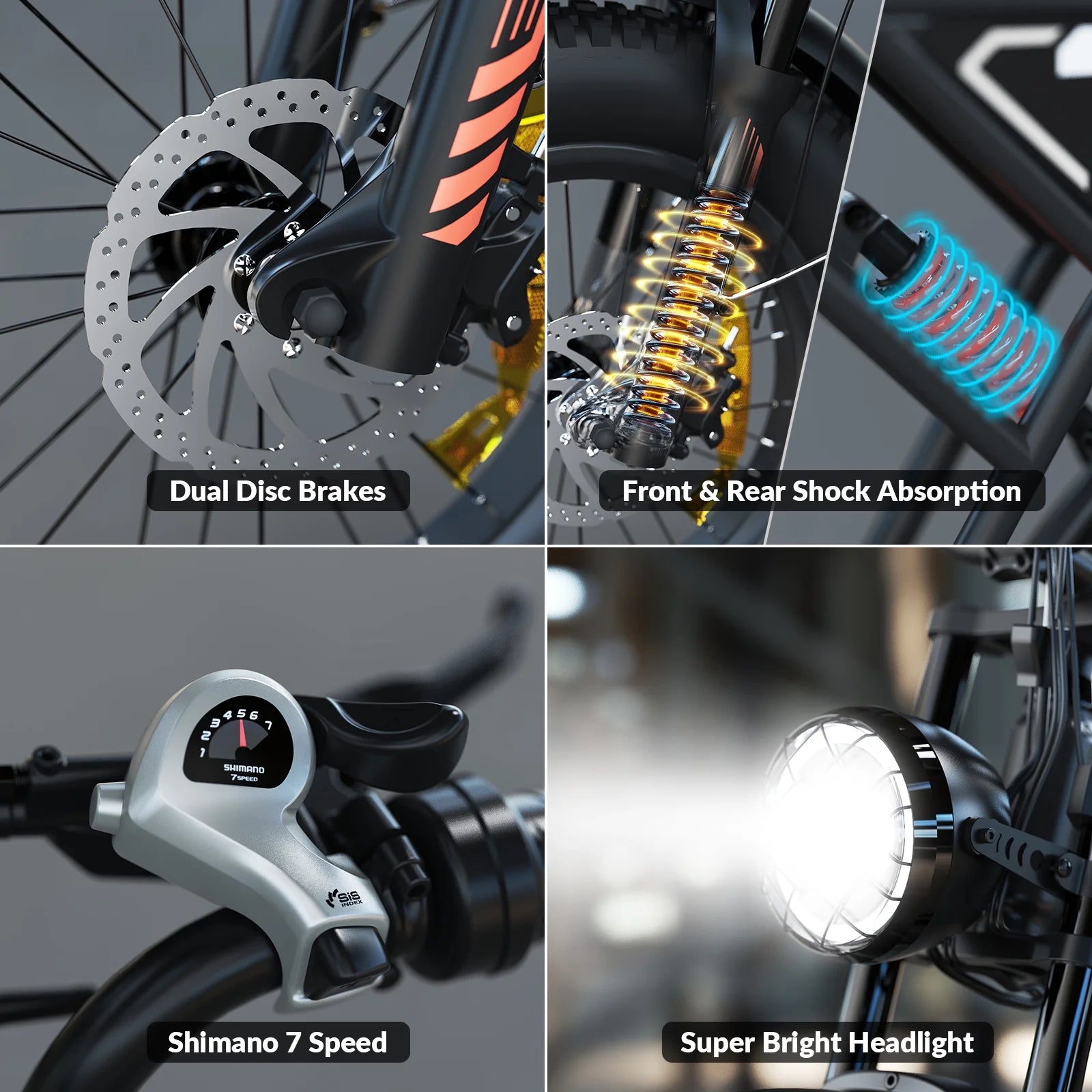 LB16 750W Electric Bike for Adults, 20" × 4 Fat Tire E Mountain Bikes, 48V 14.5Ah Removable Battery, Front Suspension, 7-Speed UL2849