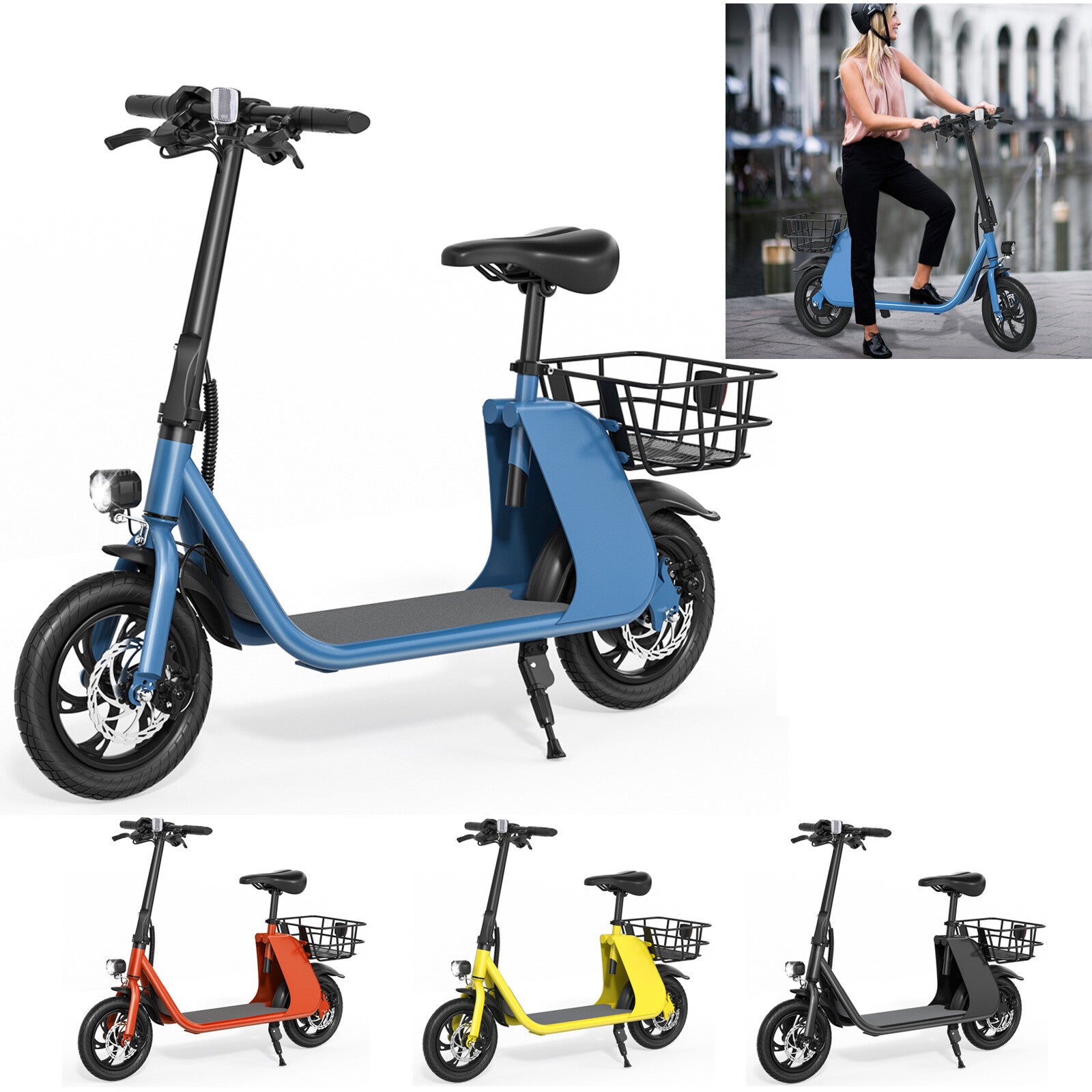 450W Sports Electric Scooter Adult with Seat Electric Moped Ebike E-Scooter
