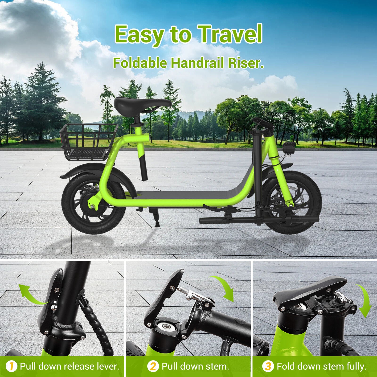 450W Sports Electric Scooter Adult with Seat Electric Moped Ebike E-Scooter