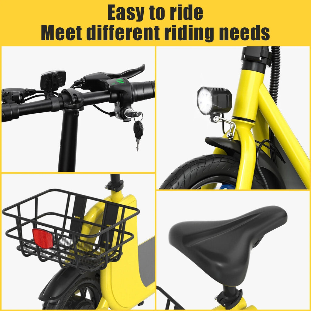 450W 36V Folding Sports Electric Scooters Bike E-Scooter with Seat Ebike Biycle Moped for Adult Commuter, Yellow