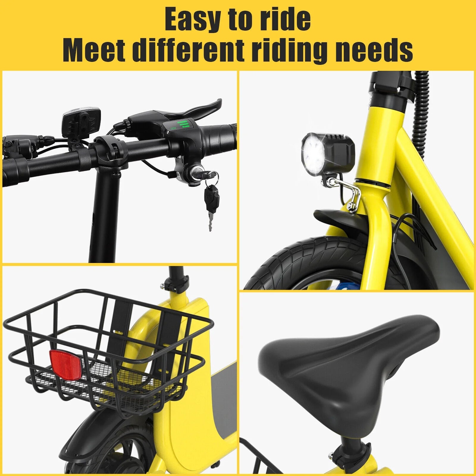 450W 36V Folding Sports Electric Scooters Bike E-Scooter with Seat Ebike Biycle Moped for Adult Commuter, Yellow