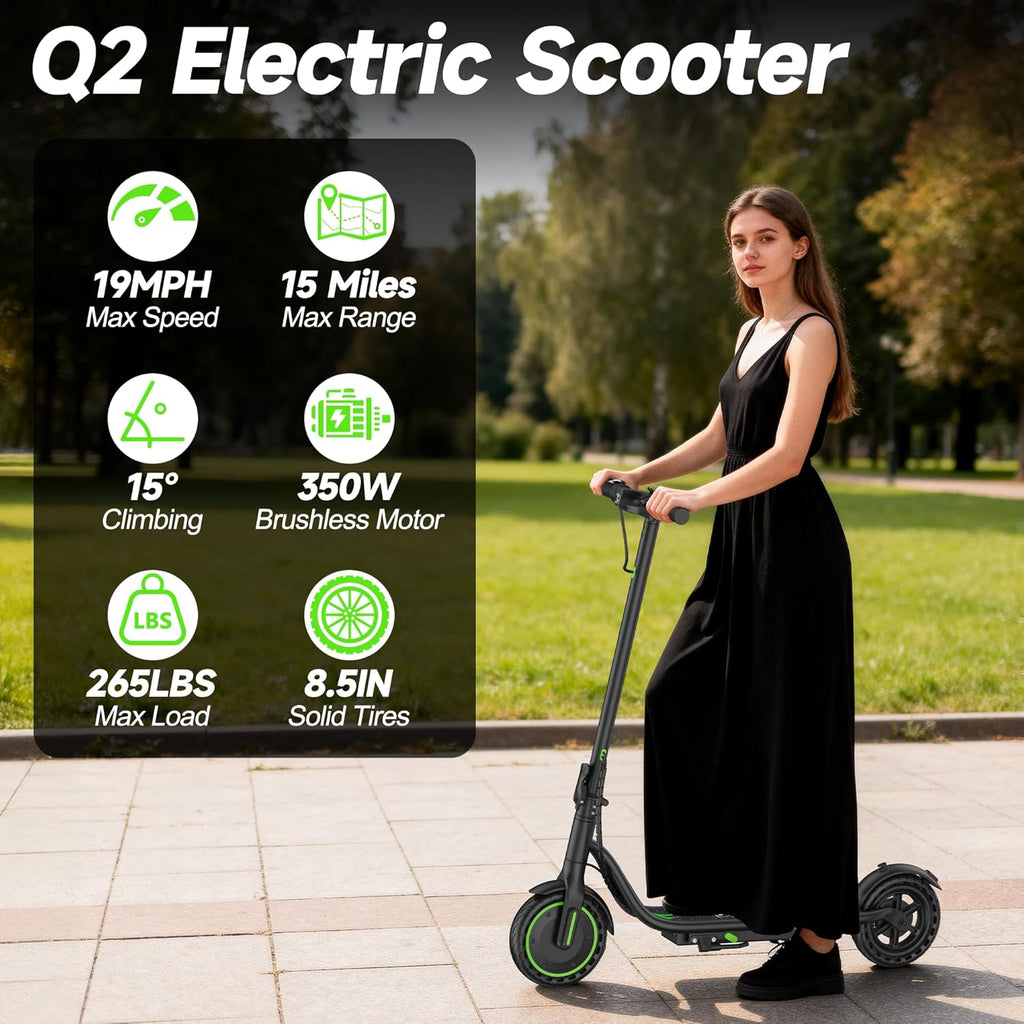 Adult Electric Scooter, 350W/500Wmotor, 8.5"/10" Solid Tires, 19/22Mph, 32/28/23/21/18/16Miles Max Range, Dual Braking