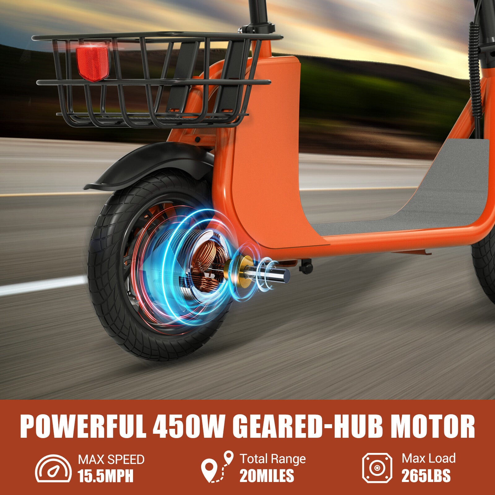 450W Sports Electric Scooter Adult with Seat Electric Moped Ebike E-Scooter