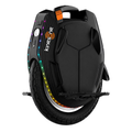 Black KingSong electric unicycle with carry handle and multicolor LED rim