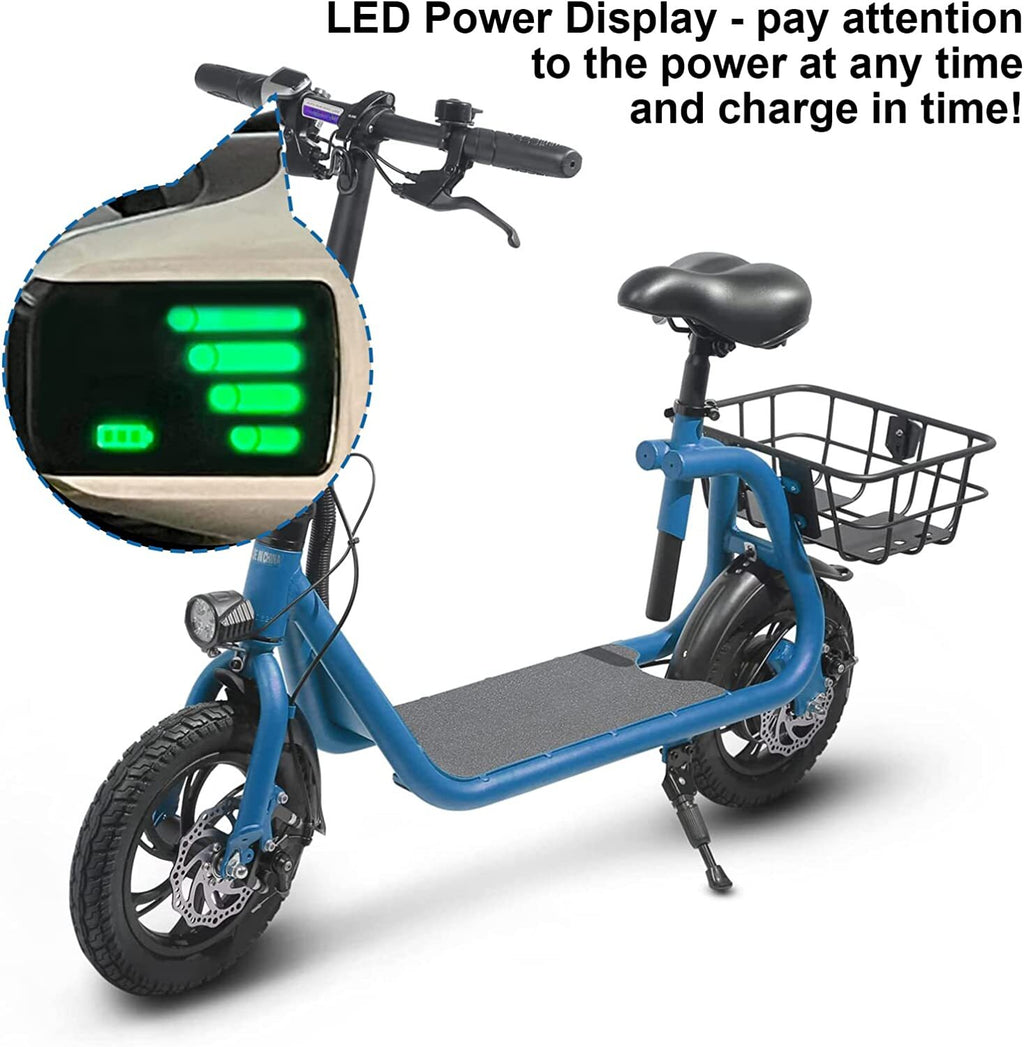 450W Sports Electric Scooter Adult with Seat Electric Moped Ebike E-Scooter