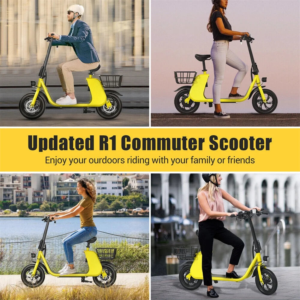 450W 36V Folding Sports Electric Scooters Bike E-Scooter with Seat Ebike Biycle Moped for Adult Commuter, Yellow