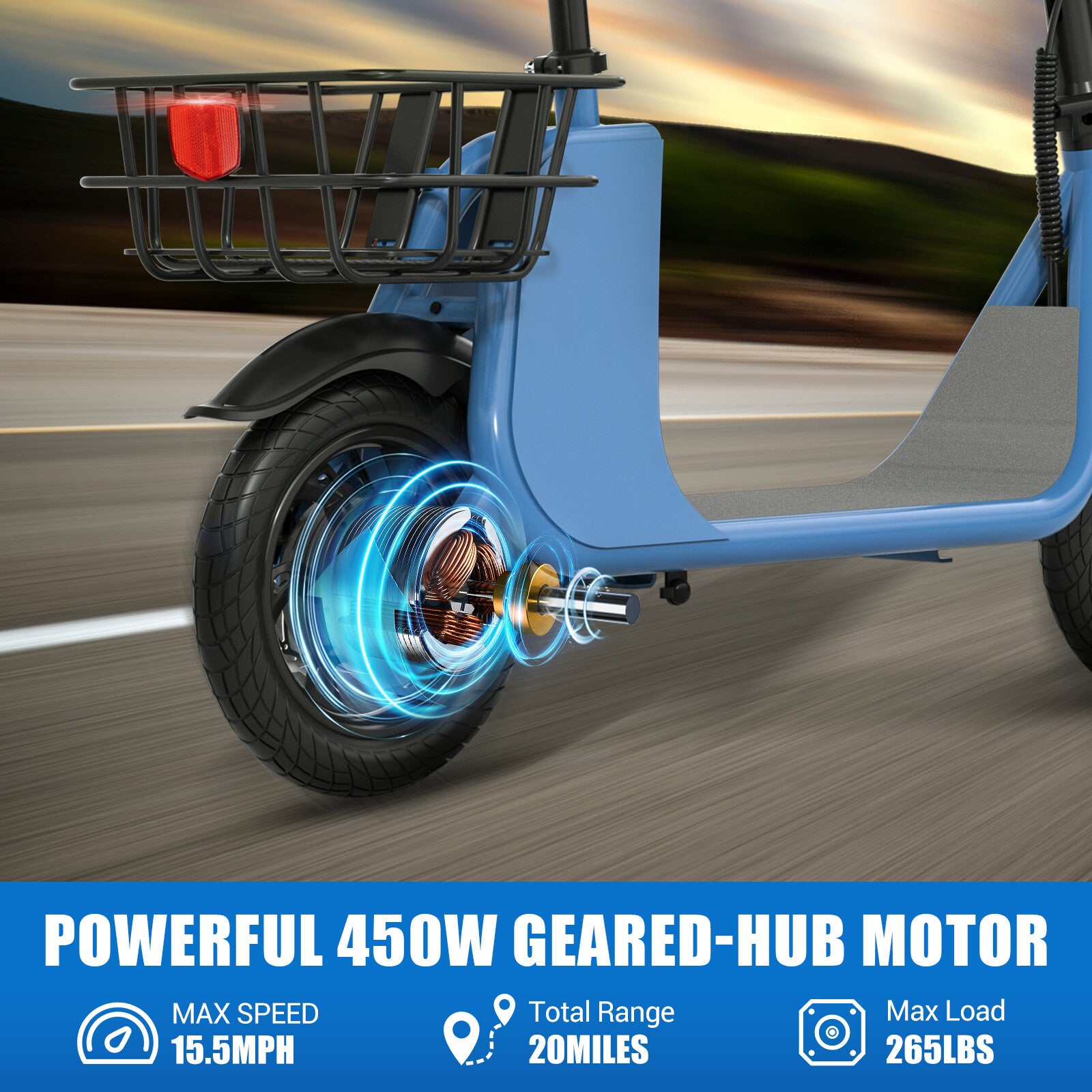 450W Sports Electric Scooter Adult with Seat Electric Moped Ebike E-Scooter