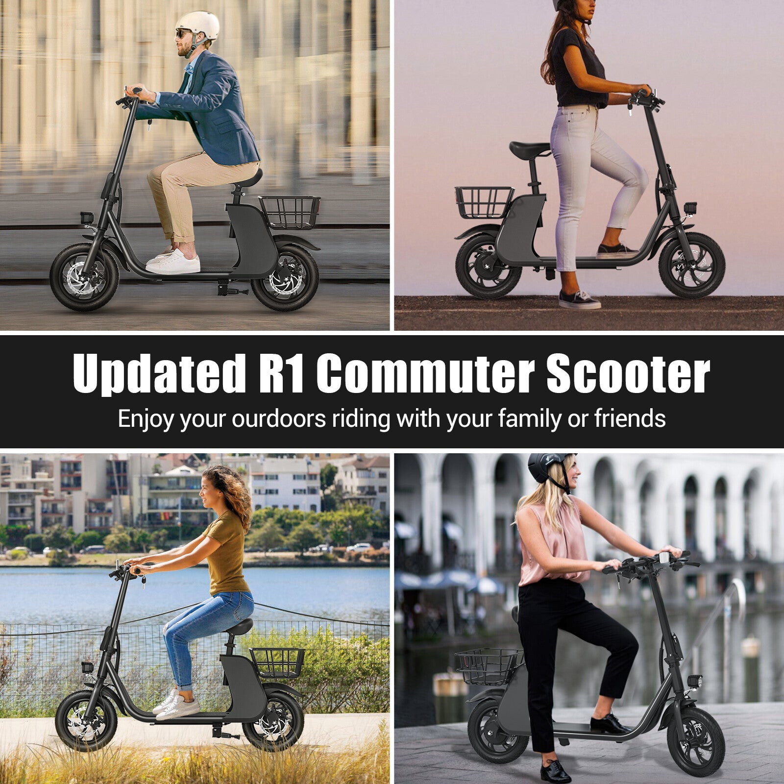 450W Sports Electric Scooter Adult with Seat Electric Moped Ebike E-Scooter
