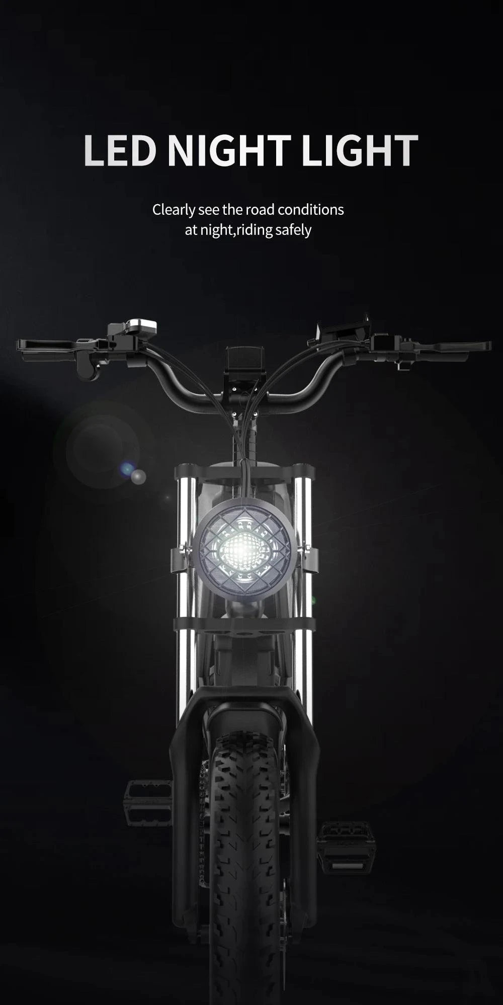 Electric bike front LED night headlight with circular light housing