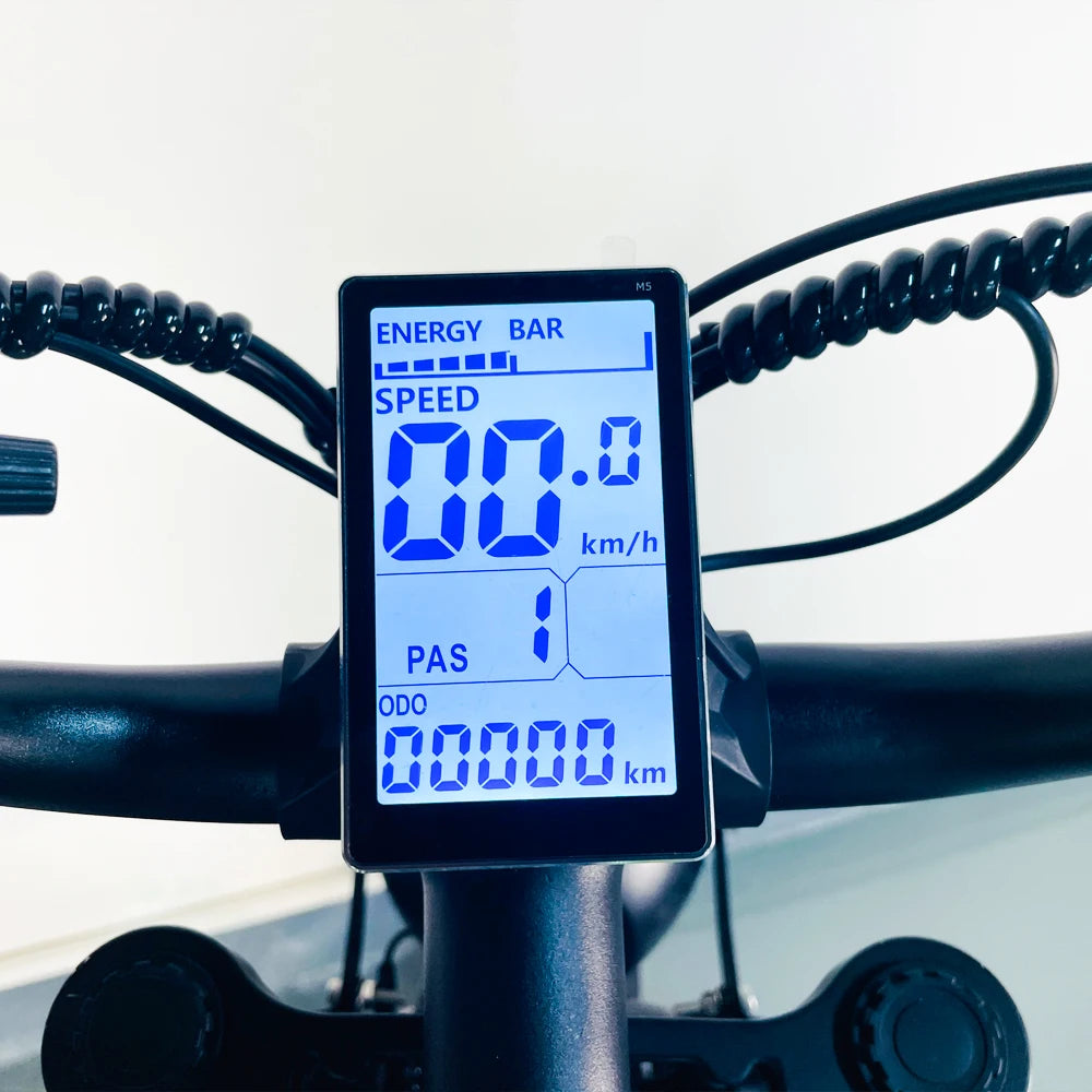 Electric bike LCD speed display showing 88 km/h, PAS level, and energy bar
