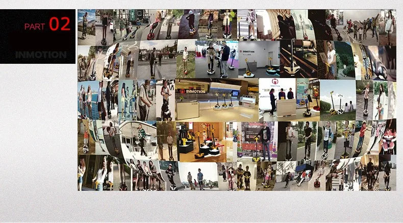 Electric unicycle customer events photo collage slide with multiple booth scenes