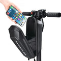 Waterproof front handlebar bag with clear phone window and zip pocket, black textured fabric