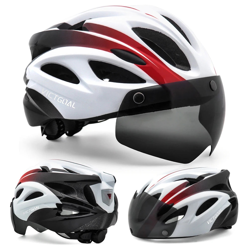 VICTGOAL MTB Cycling Helmet with Taillight, Goggles & Sun Visor