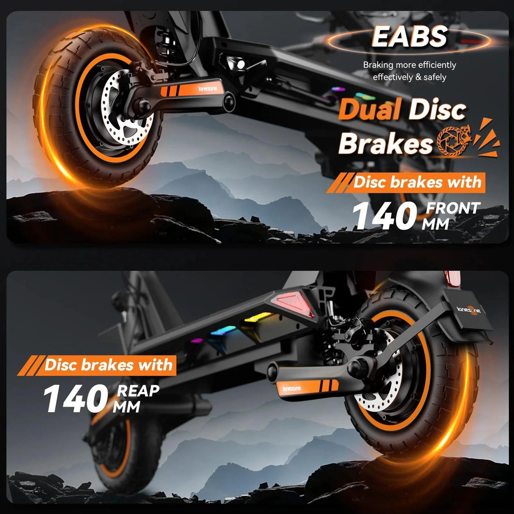 Electric scooter wheel with front dual disc brakes and 10-inch off-road tire