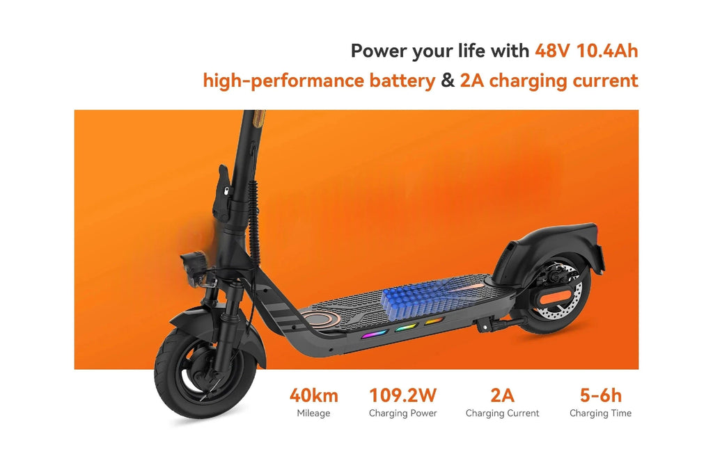 Black electric scooter standing side view with front and rear wheels