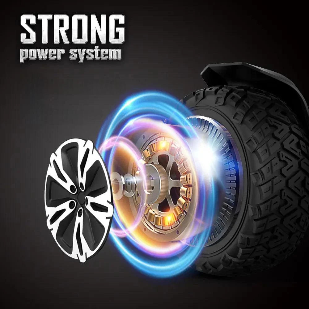All-terrain hoverboard wheel with glowing LED ring and rugged tread tires