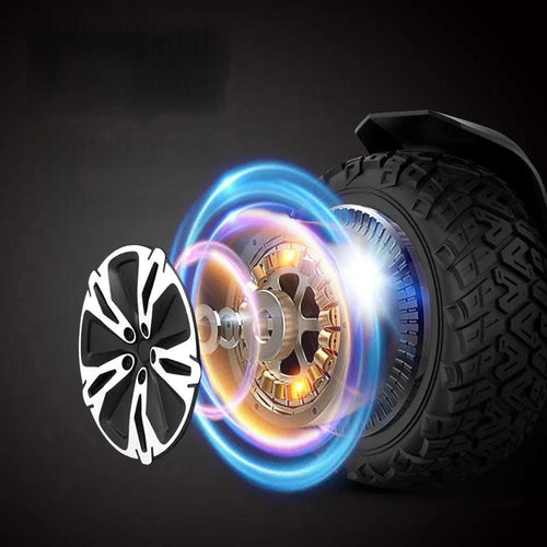 All-terrain hoverboard wheel with glowing LED ring and rugged tread tires