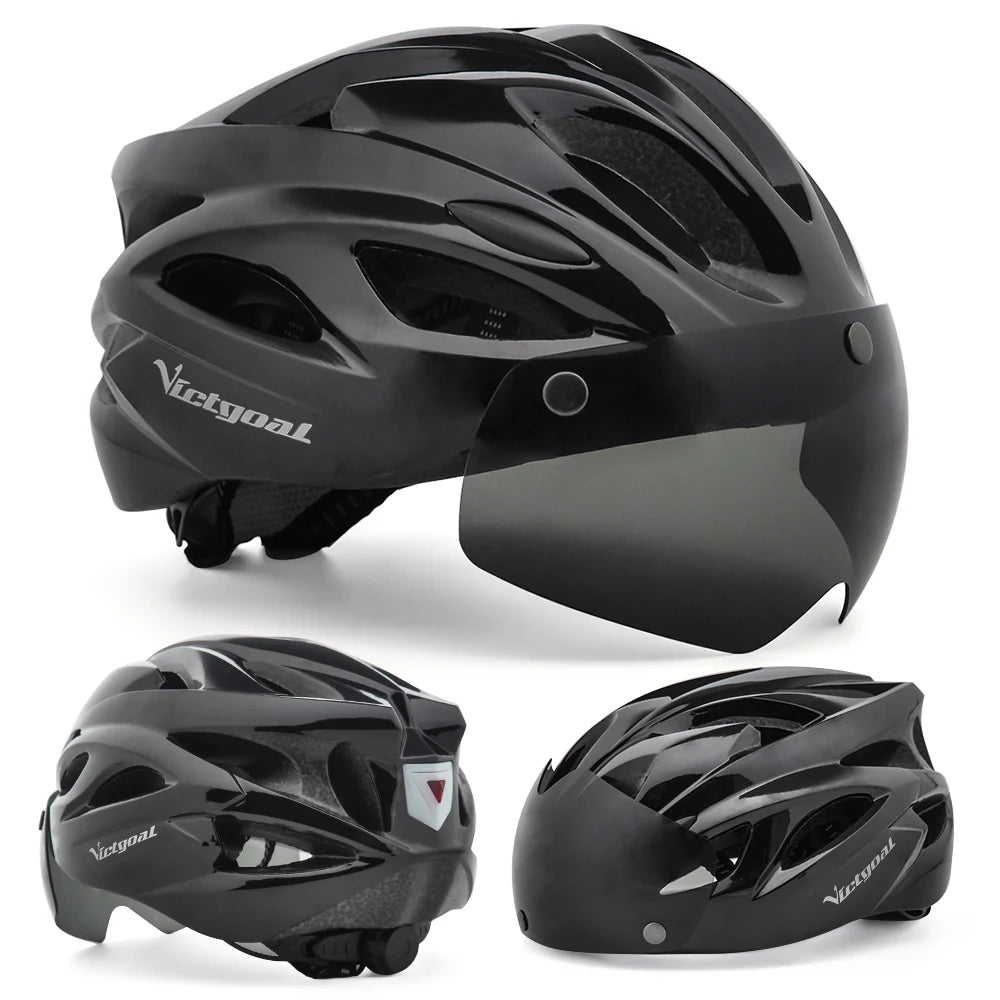 VICTGOAL MTB Cycling Helmet with Taillight, Goggles & Sun Visor