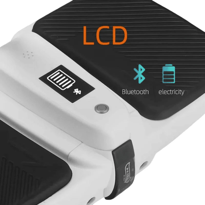 White hoverboard control panel with LCD display and Bluetooth icons