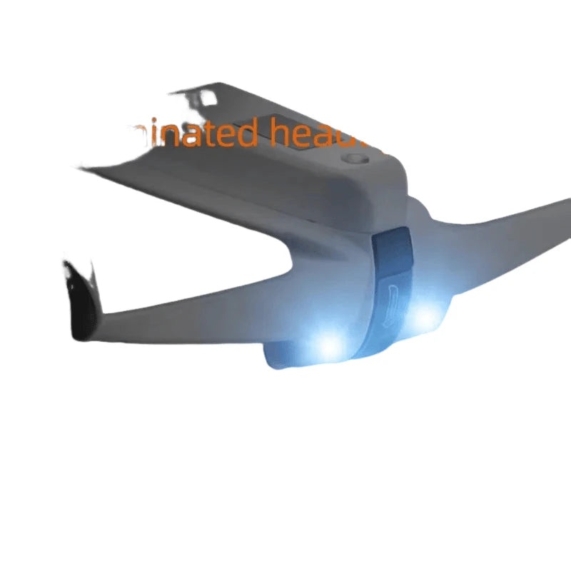 White hoverboard with blue headlight beam and handle