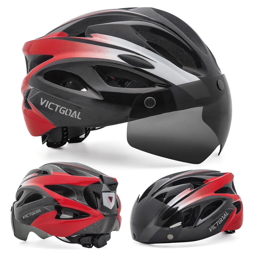 VICTGOAL MTB Cycling Helmet with Taillight, Goggles & Sun Visor