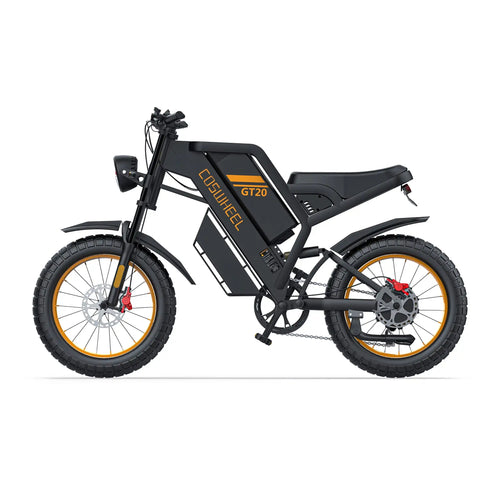 COSWHEEL GT20 electric bike with fat tires, front headlight, and black frame.