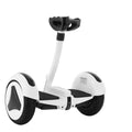 White hoverboard with handle and black wheel accents