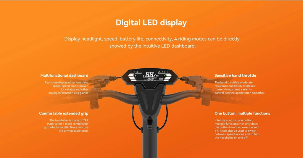 Black electric scooter with digital LED display on the handlebars
