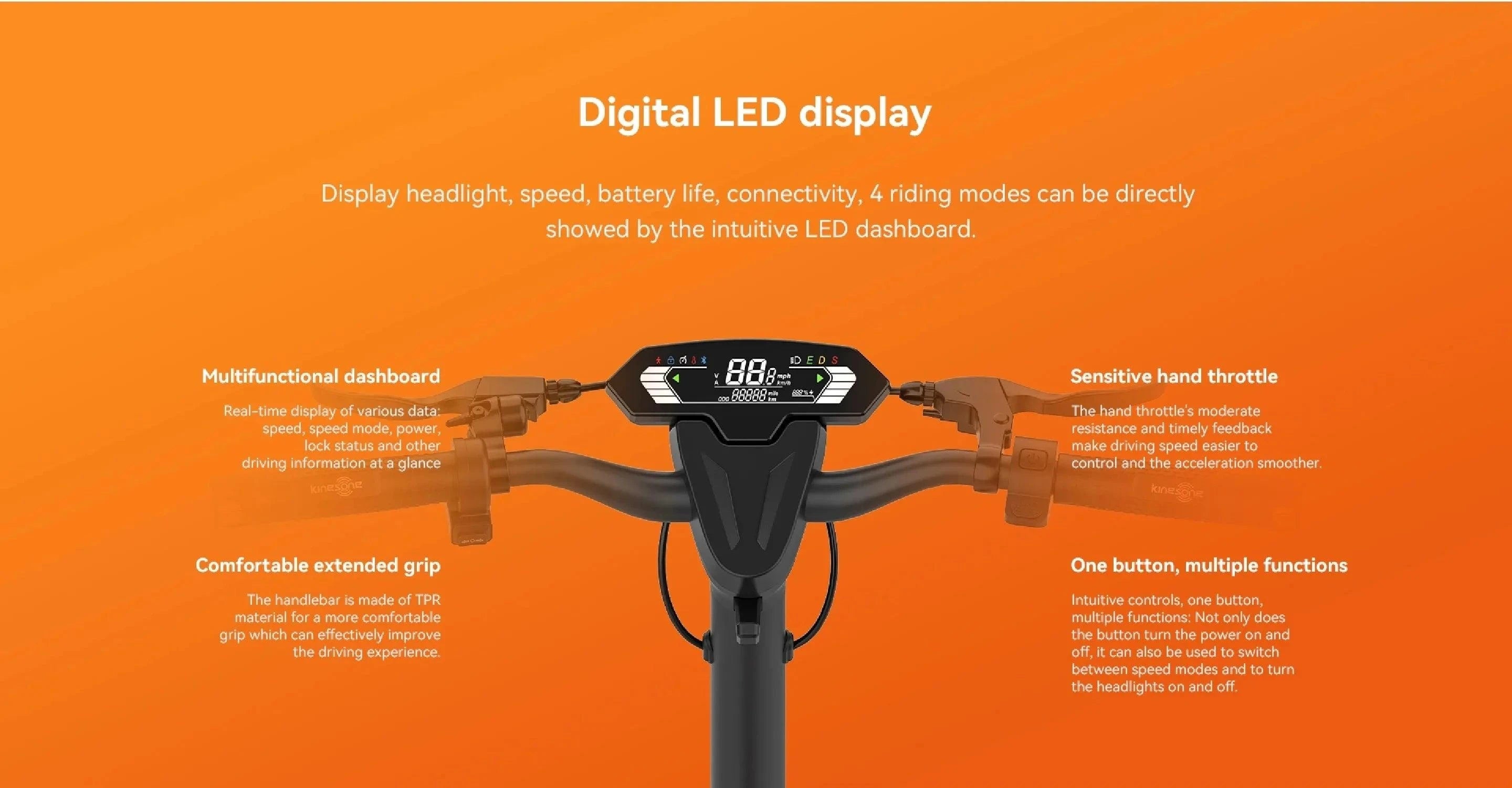 Black electric scooter with digital LED display on the handlebars