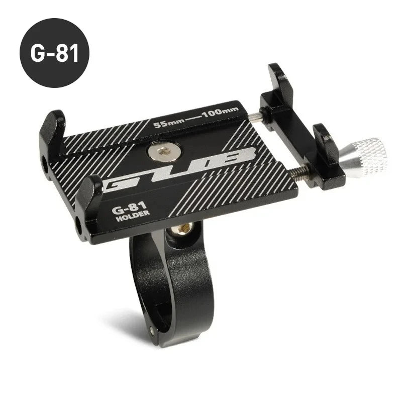 Black G-81 phone mount with handlebar clamp and adjustable phone holder arm