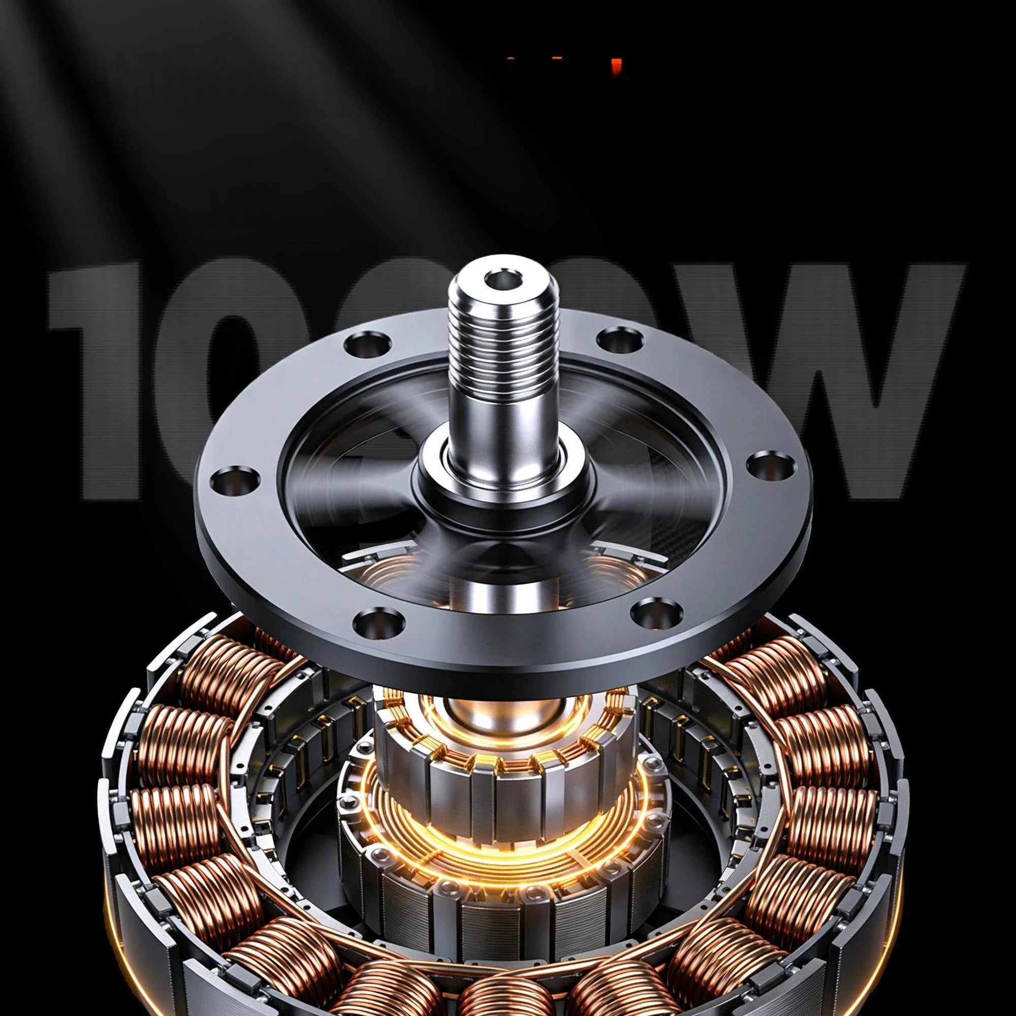 Electric scooter motor hub with copper windings and central axle detail