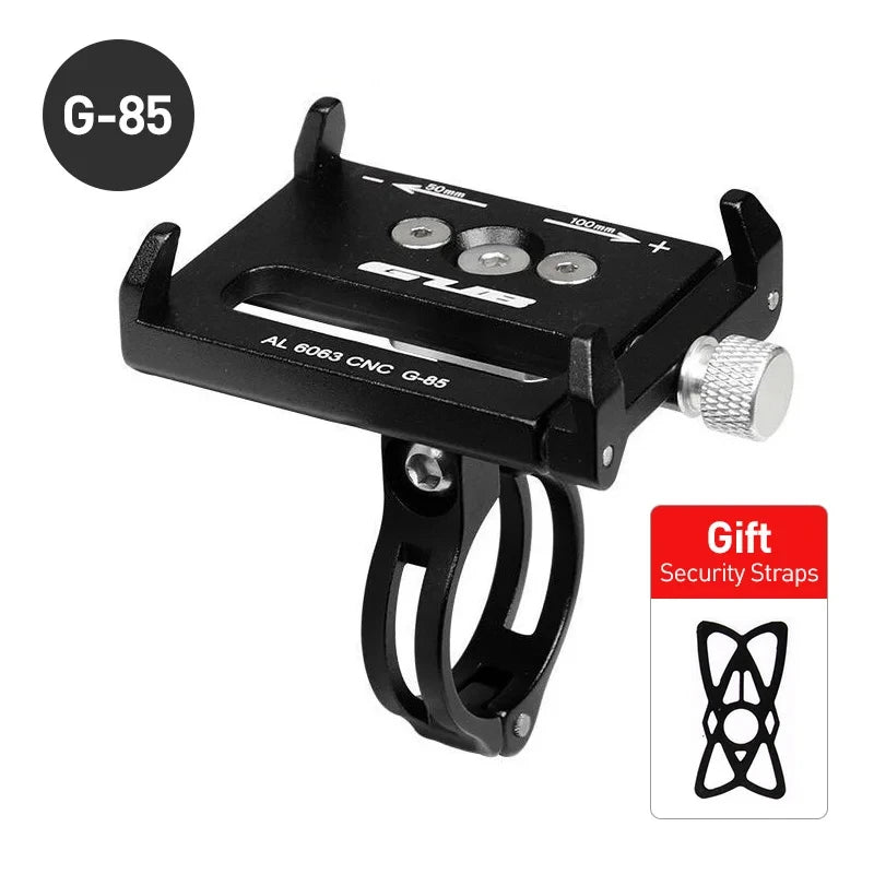 Black G-85 aluminum bike phone mount with handlebar clamp and textured knob