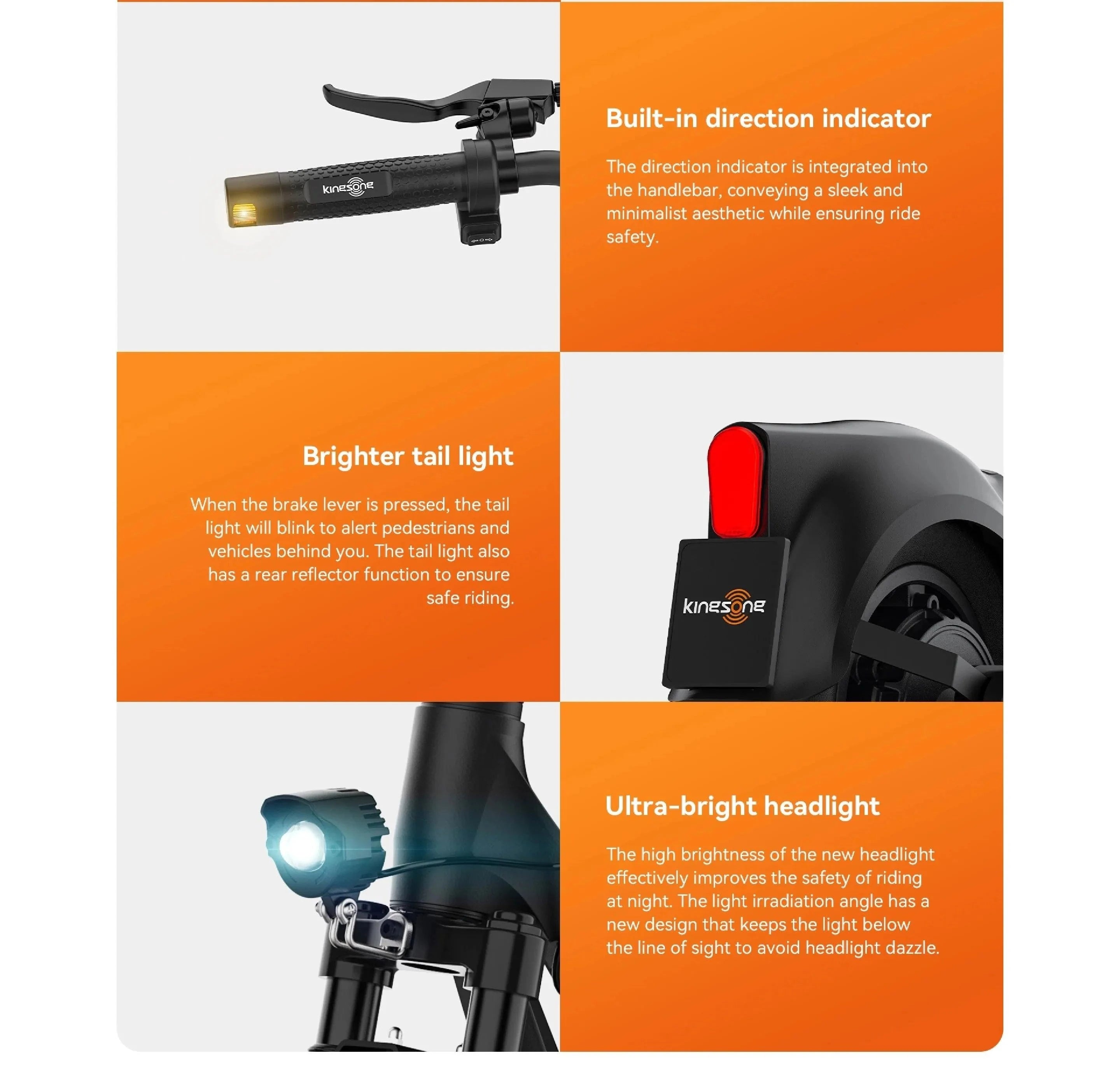 Black electric scooter with turn signal, rear tail light, and headlight