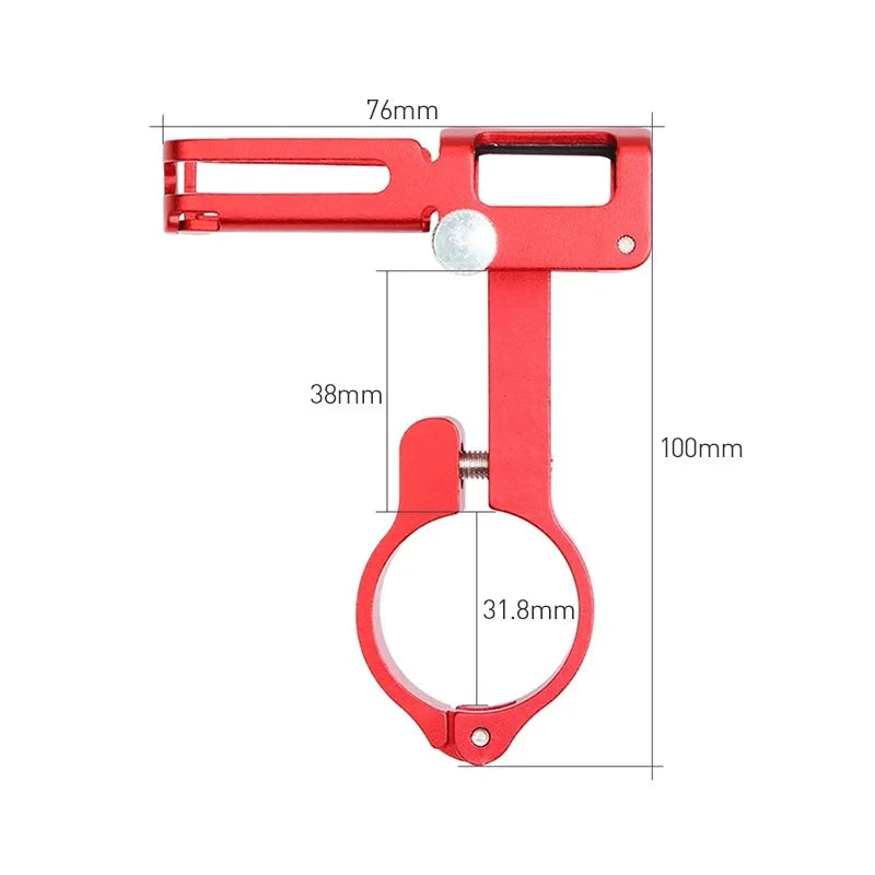 Red phone mount handlebar clamp with oval ring and measurement guide