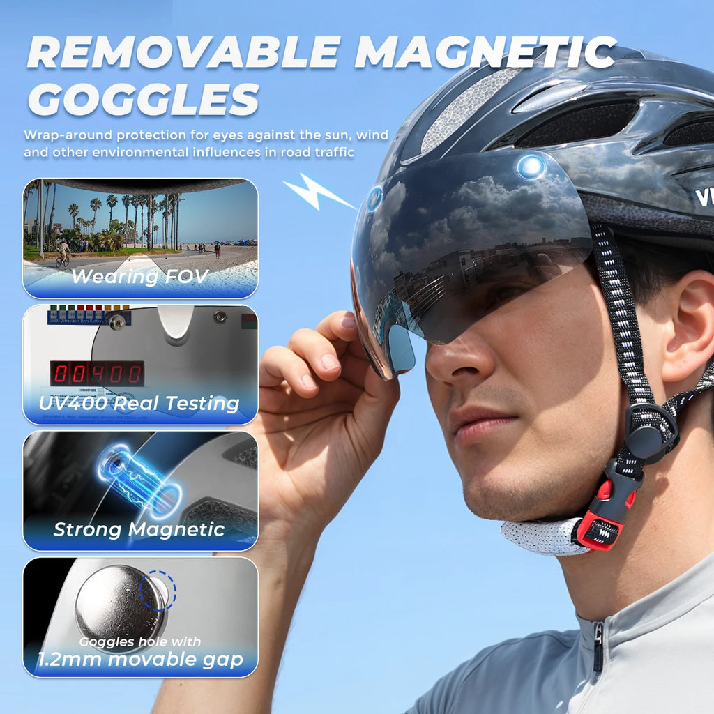 VICTGOAL MTB Cycling Helmet with Taillight, Goggles & Sun Visor