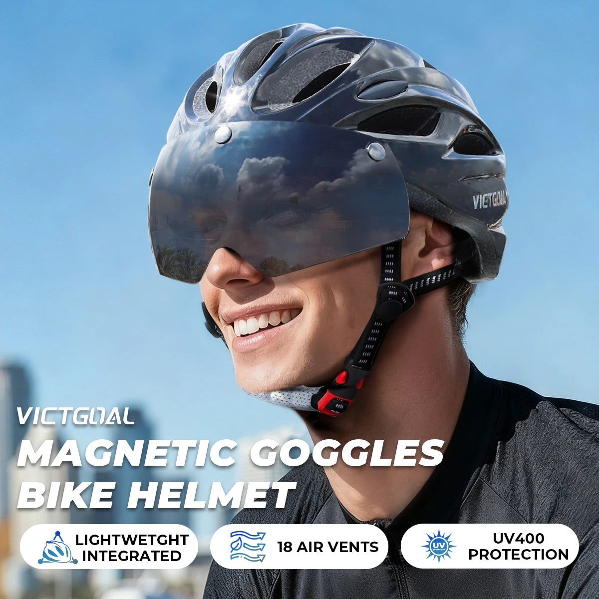 VICTGOAL MTB Cycling Helmet with Taillight, Goggles & Sun Visor