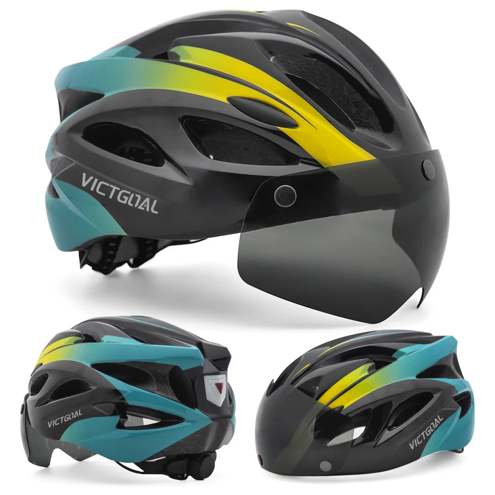 VICTGOAL MTB Cycling Helmet with Taillight, Goggles & Sun Visor