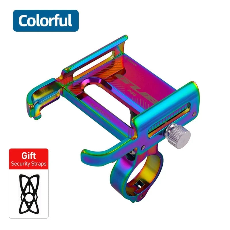 Rainbow aluminum bike phone mount with handlebar clamp and phone support cradle