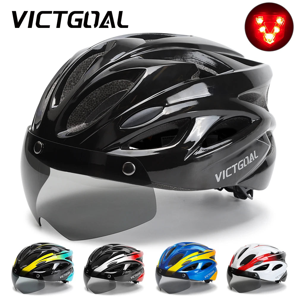 VICTGOAL MTB Cycling Helmet with Taillight, Goggles & Sun Visor