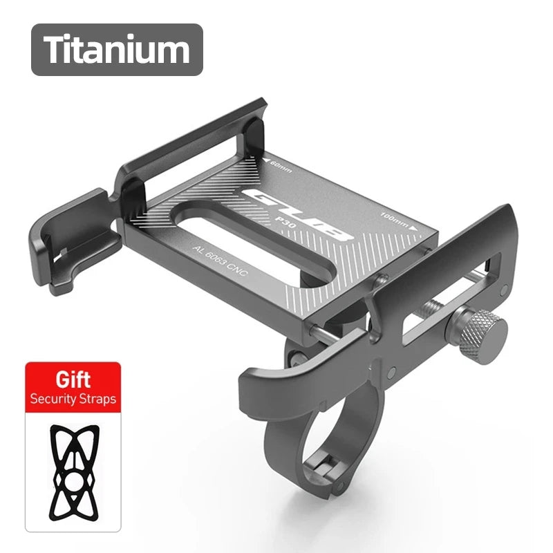 Titanium aluminum bike phone mount with handlebar clamp and knurled adjustment dial