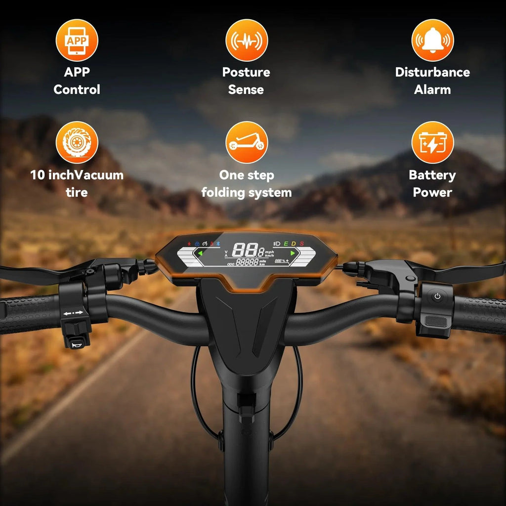 Black electric scooter handlebars with display and front headlight area