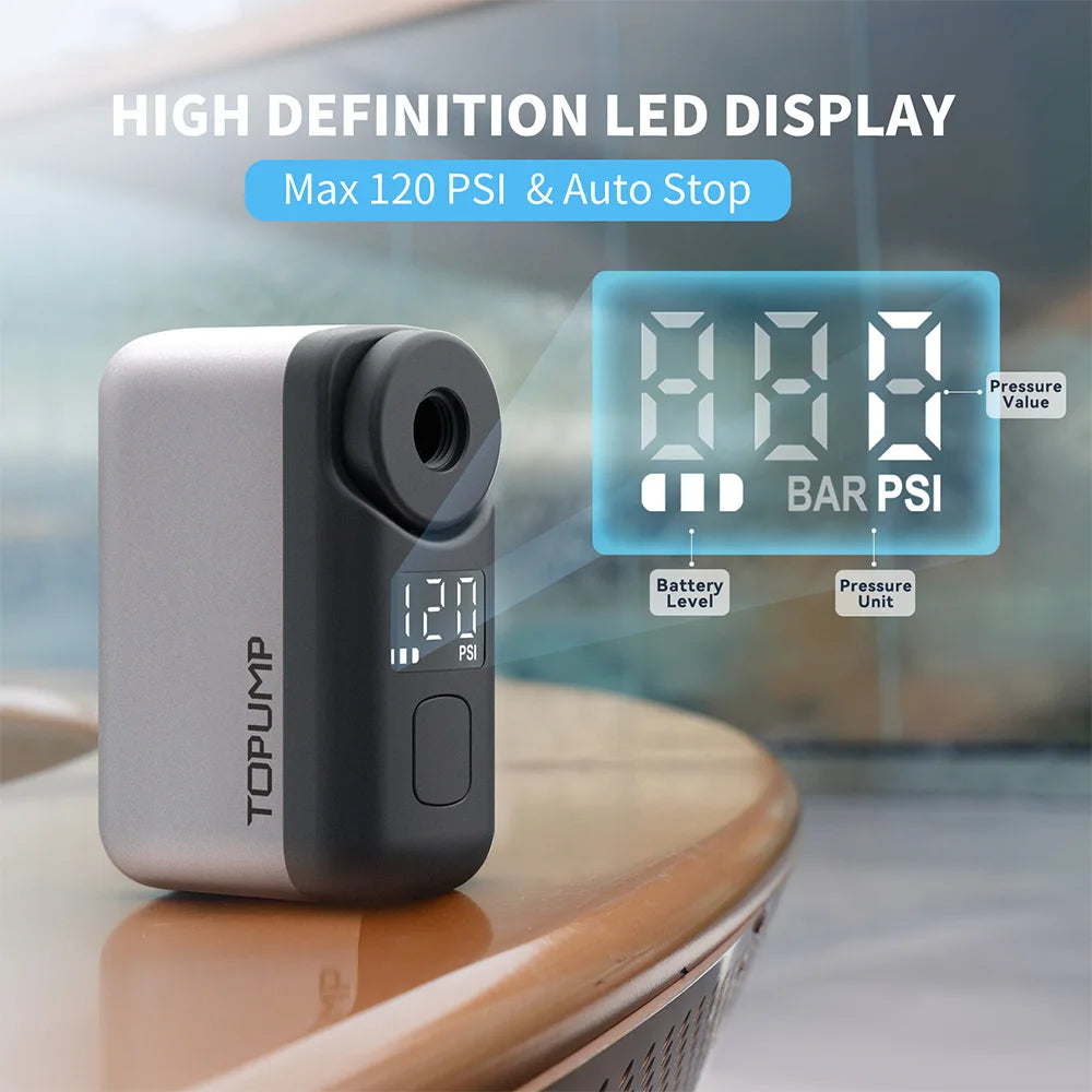 TOPUMP TB2 PRO Cordless Electric Tire Inflator – 120PSI with Digital Screen