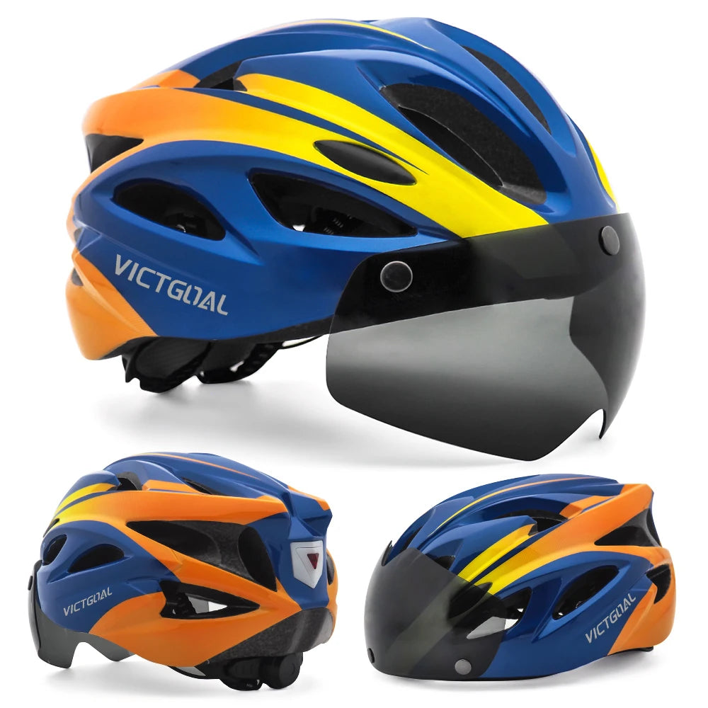 VICTGOAL MTB Cycling Helmet with Taillight, Goggles & Sun Visor