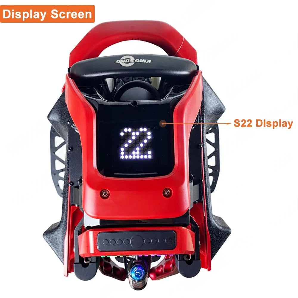 Electric unicycle front view with red display screen showing a glowing “Z2”.