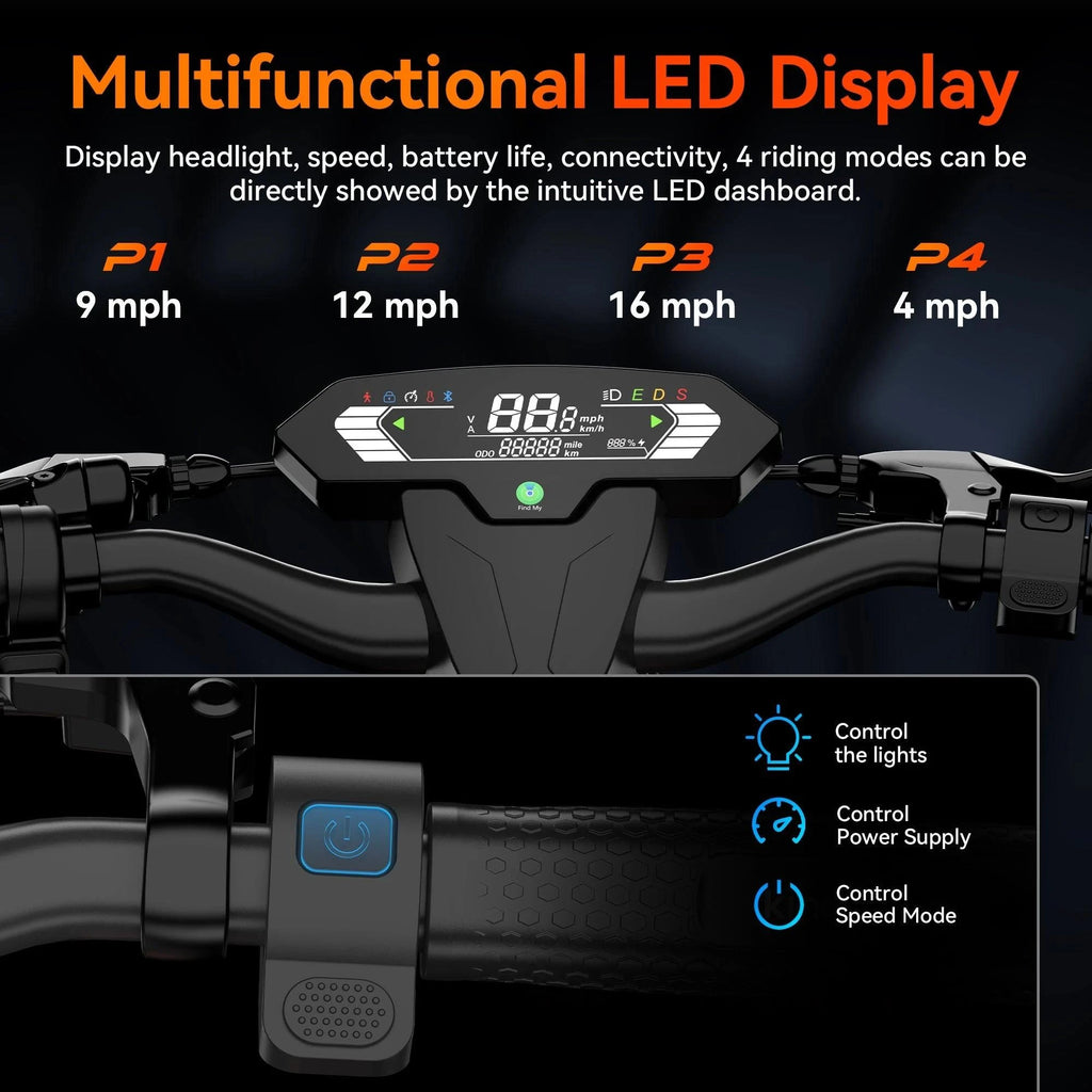 Electric scooter handlebar with bright LED display and control buttons