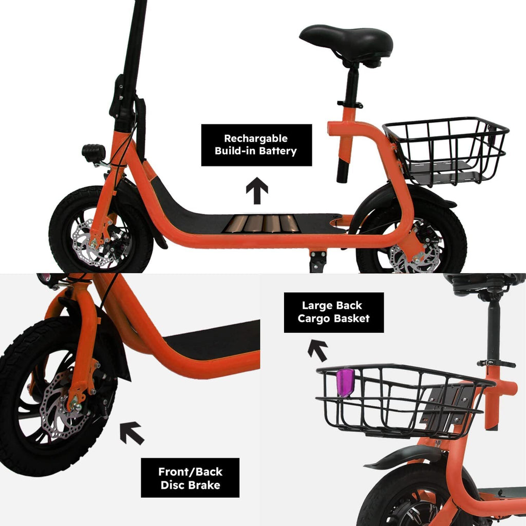 450W Sports Electric Scooter Adult with Seat Electric Moped Ebike E-Scooter