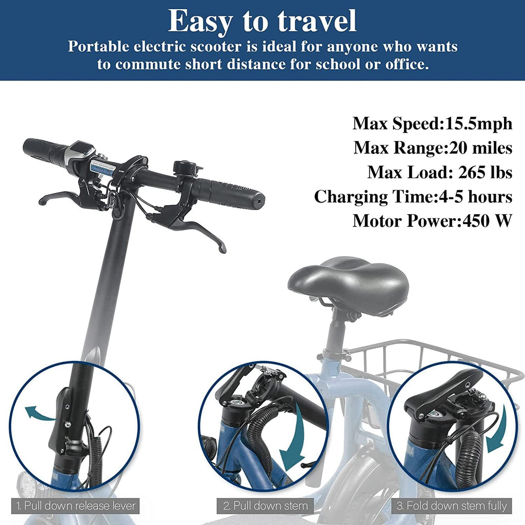 450W Sports Electric Scooter Adult with Seat Electric Moped Ebike E-Scooter