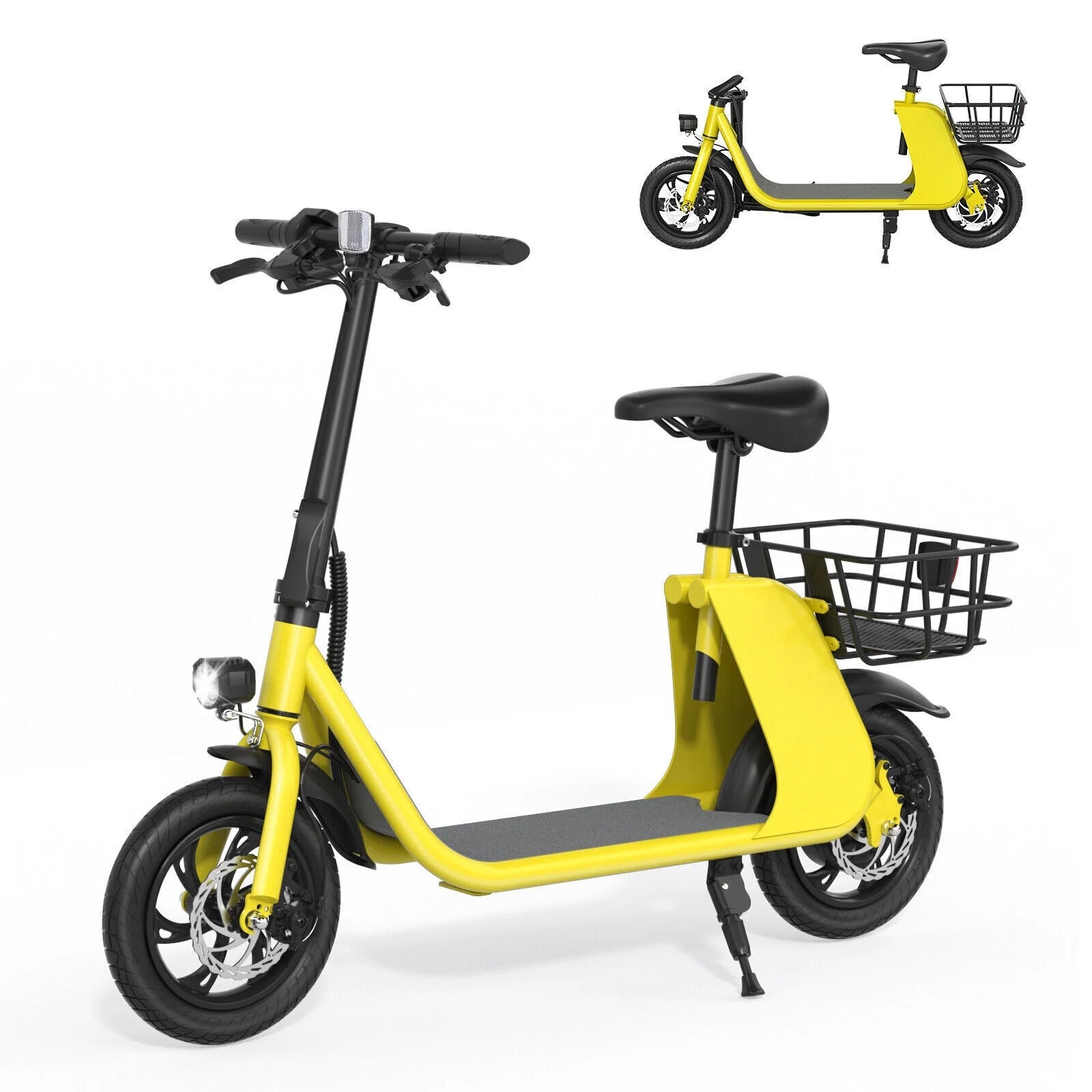 450W 36V Folding Sports Electric Scooters Bike E-Scooter with Seat Ebike Biycle Moped for Adult Commuter, Yellow
