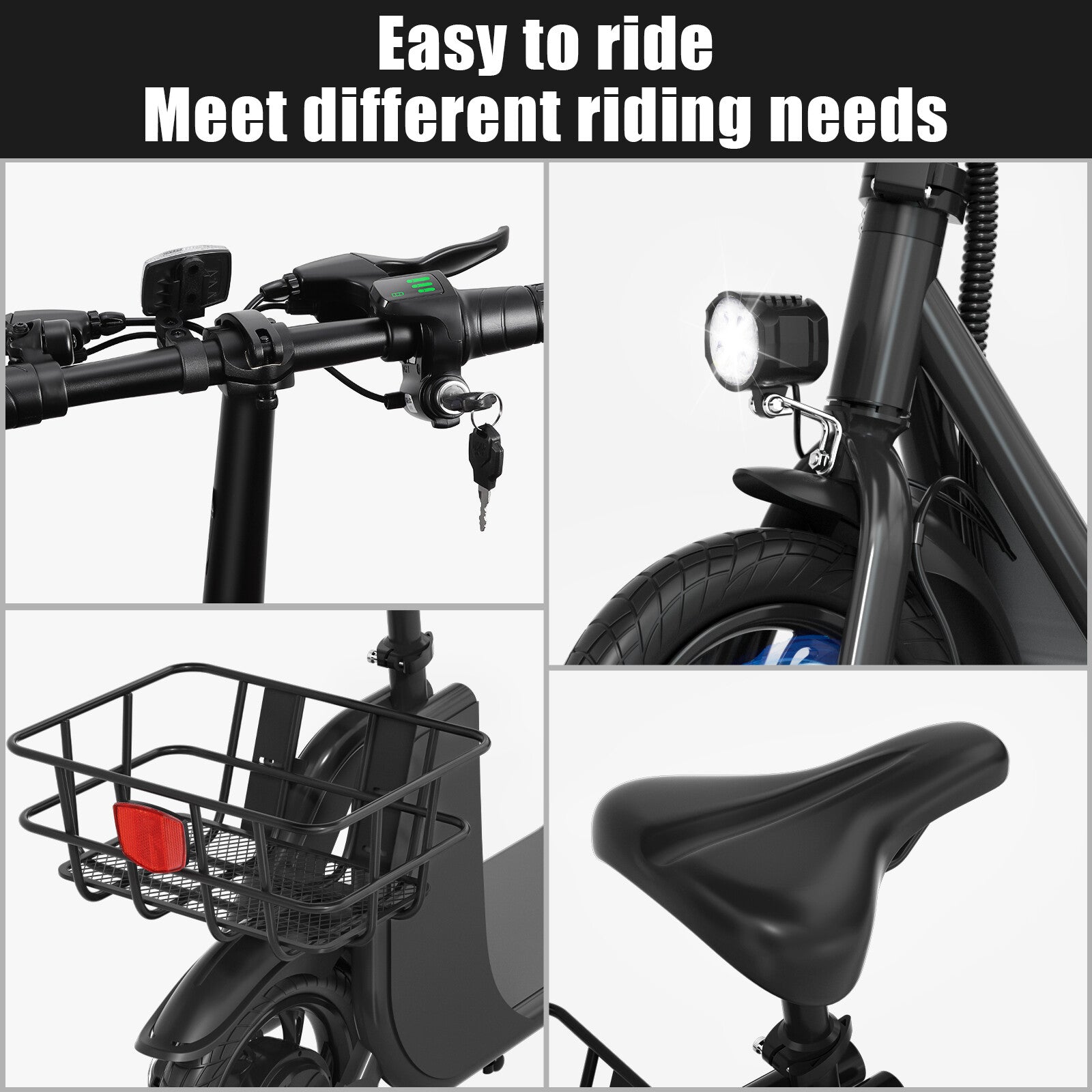 450W Sports Electric Scooter Adult with Seat Electric Moped Ebike E-Scooter