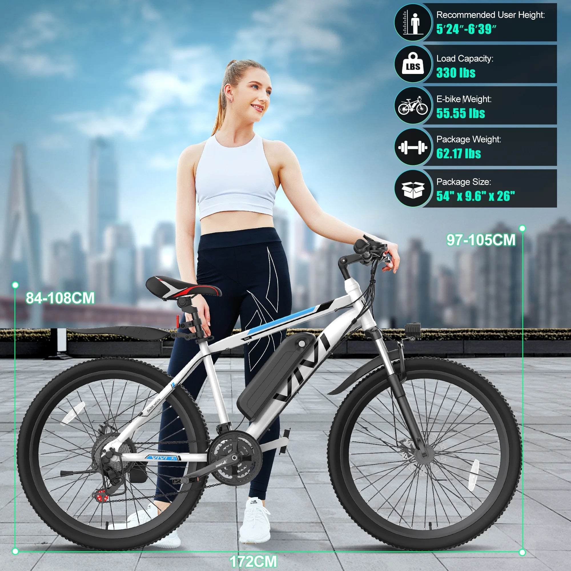 Electric Bike for Adults 26" Electric Mountain Bike 500W Cruise Control Electric Commuter Bike 21 Speed with Removable 48V Battery up to 50 Miles